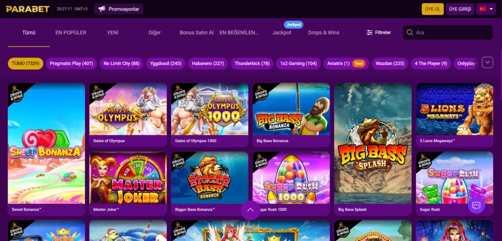 Parabet slot kataloğunda Gates of Olympus, Sweet Bonanza ve Big Bass Bonanza oyunları